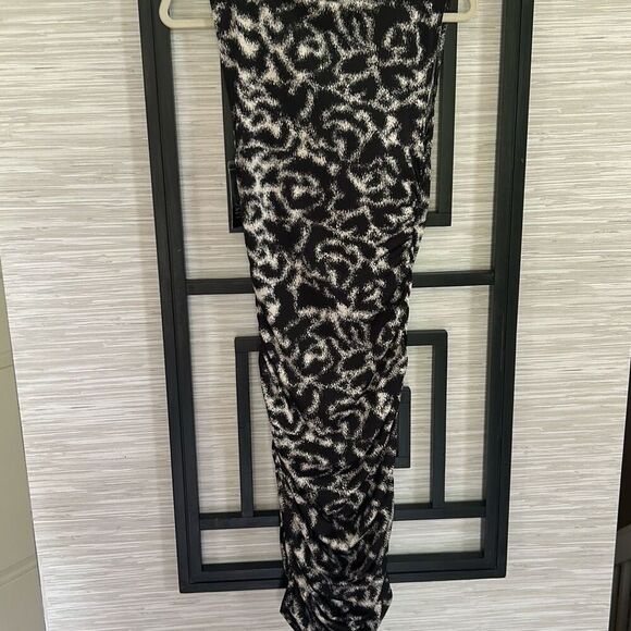 INC iinternational concepts black and beige animal print ruched dress with bead - Picture 6 of 6